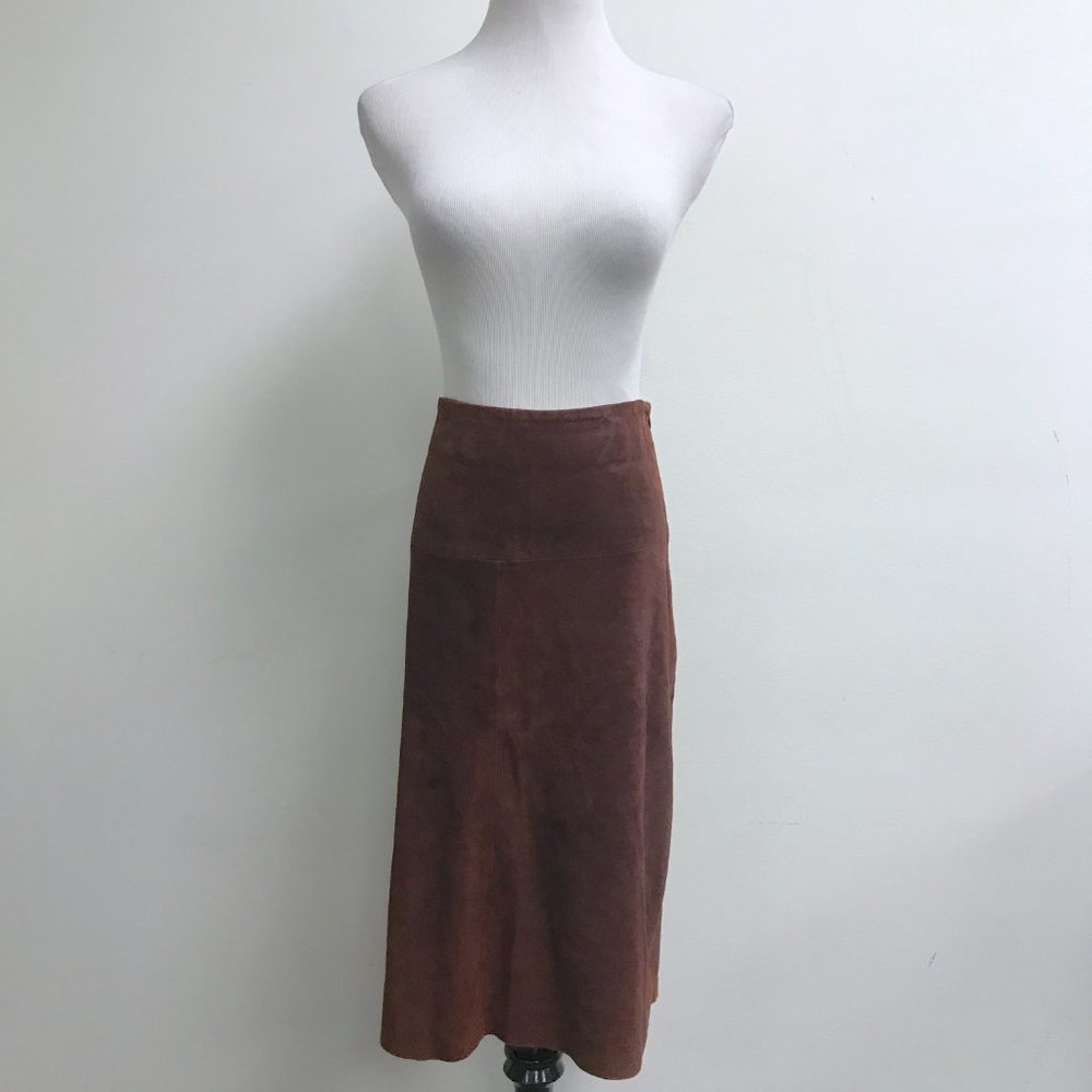 Joseph maroon red suede leather midi skirt L vintage